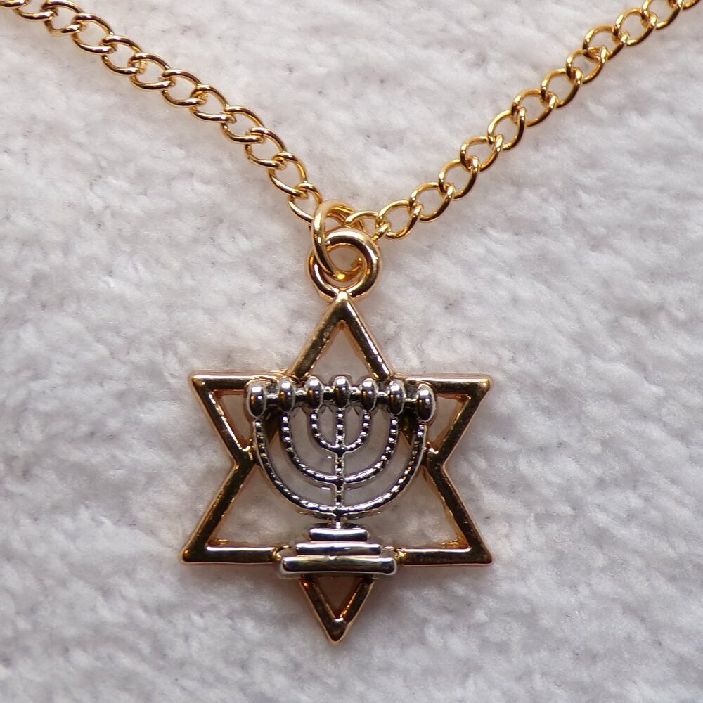 Jewish Star of David Menorah Necklace Two-tone